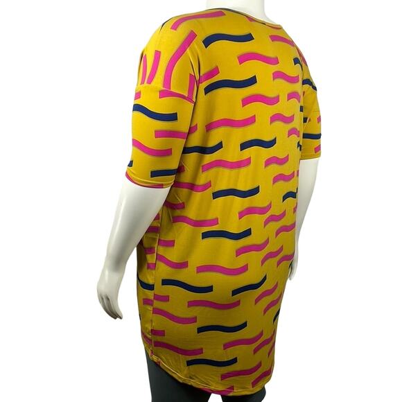 LuLaRoe Irma NWT L Gold Pink Navy Print Hi Low Comfy Stretchy Comfortable Fabric - Picture 3 of 16